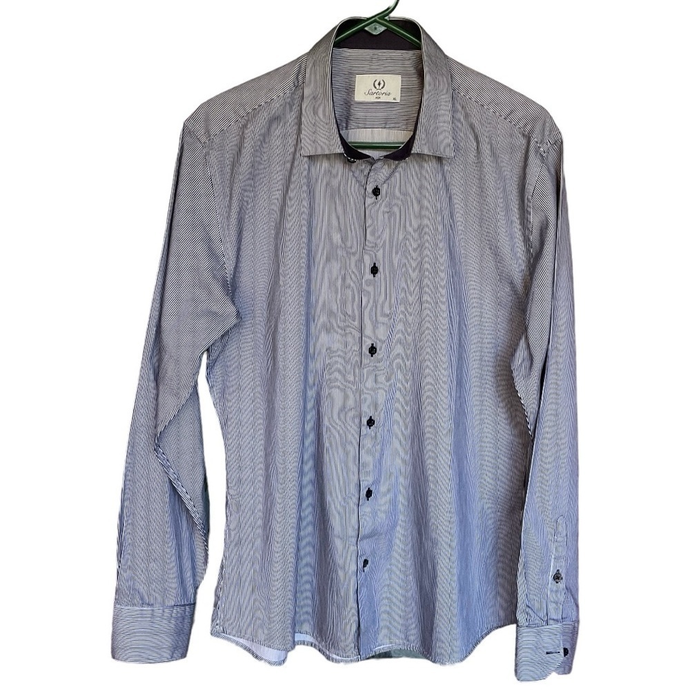 SARTORIA ASA MENS XL SHIRT NAVY WHITE STRIPED